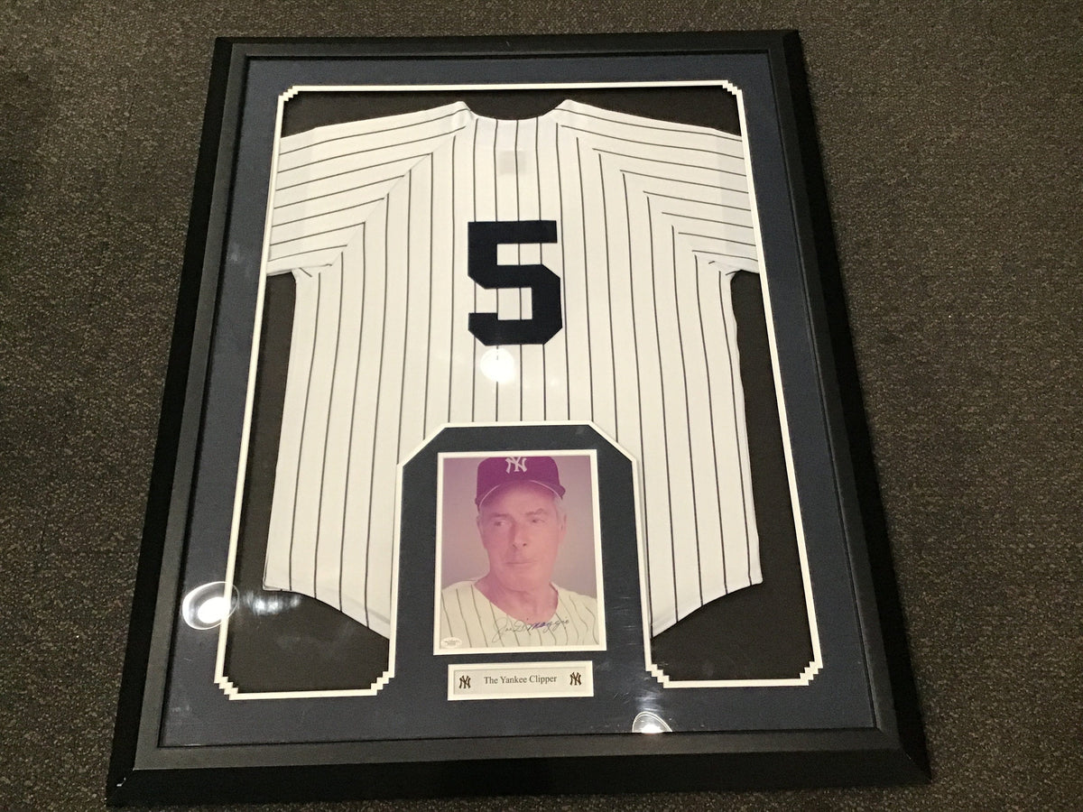 Joe DiMaggio Signed Yankees 34.75 x 39 Custom Framed Jersey