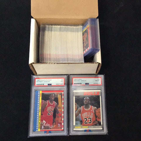 1987-88 Fleer Basketball and Complete Set 1-132 and Sticker Set 1-19 Includes Graded Jordan PSA 8 and Graded Jordan Sticker PSA 8