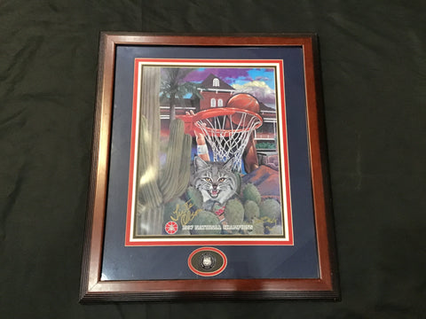 University of Arizona Wildcats 1997 National Champions Framed Lute Olson Autographed Poster 24x28 42/500 JSA Certified