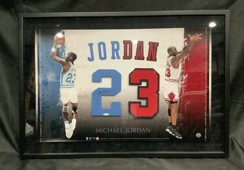 Michael Jordan North Carolina & Chicago Autographed Dual Jersey Numbers