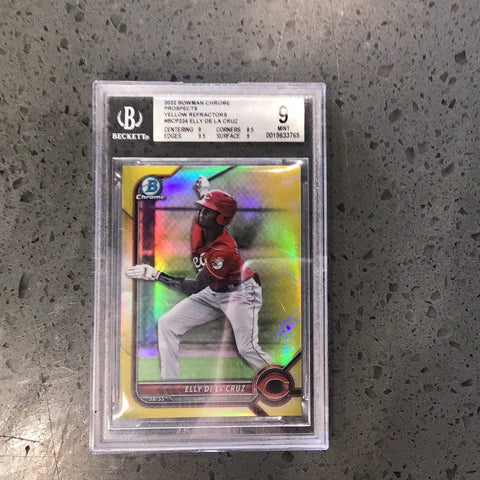 2022 Bowman Chrome Prospects Yellow Refractors Elly De La Cruz BGS 9 (3765)